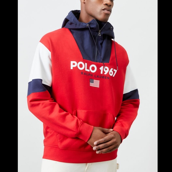 polo fleece hoodie red